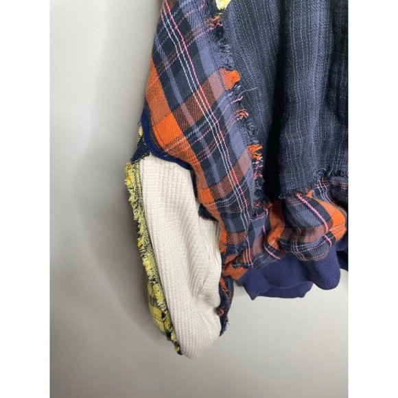 Free People We The Free Patch & Reverse Plaid Hoodie Jacket Slouchy Size L NWT - Picture 6 of 8